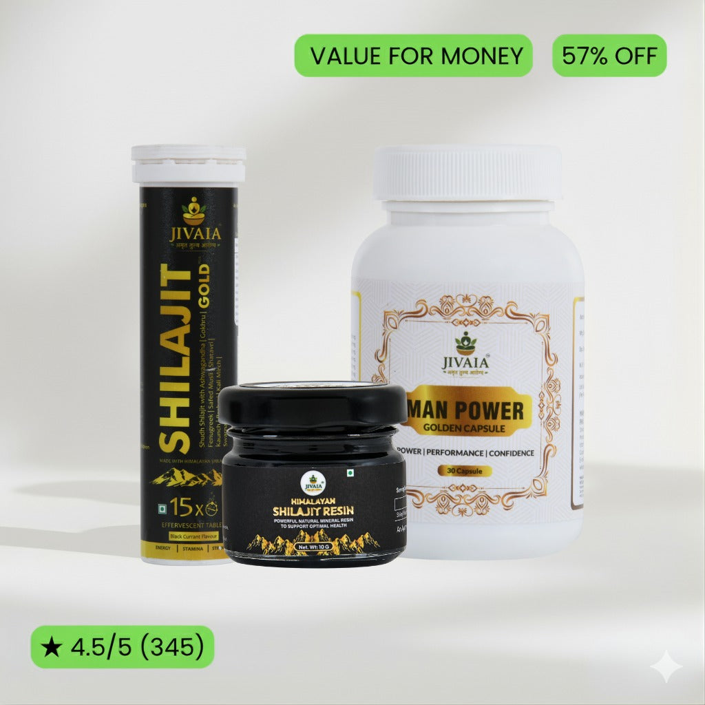 Himalayan Shilajit Resin 10g + Shilajit Gold Effervescent Tablets + Man Power Golden Capsule
