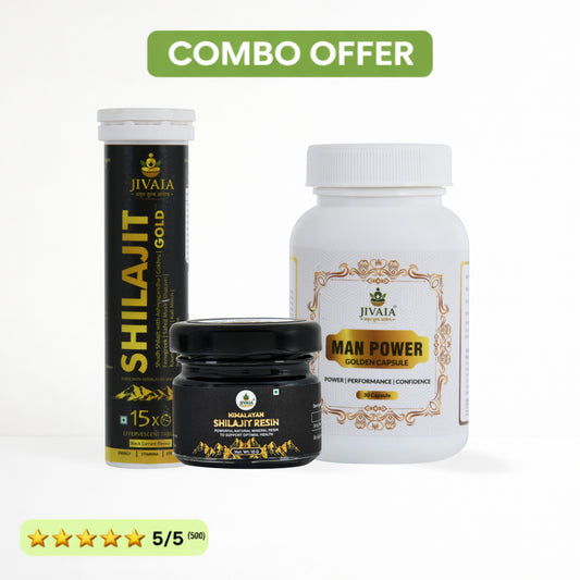 Himalayan Shilajit Resin 10g +  Shilajit Gold Effervescent Tablets + Man Power Golden Capsule
